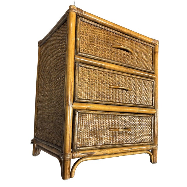 Rich in texture and warm natural tones, this late Victorian nightstand showcases classic rattan framing paired with...