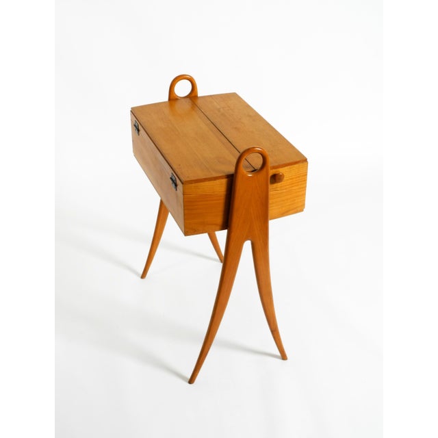 Wood Vintage Ash Wood Sewing Box Table, 1950s For Sale - Image 7 of 18