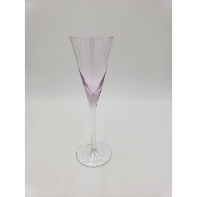 Glass Pair of 1970s Hand-Blown Luminarc Circleware French Flutes/Cocktail Glasses With Pink Stems For Sale - Image 7 of 9