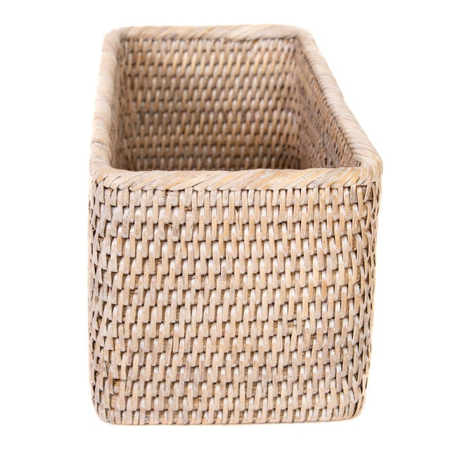 Boho Chic Artifacts Rattan Rectangular Basket For Sale - Image 3 of 6