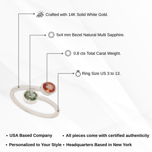 14k Gold Modern Toi Et Moi Natural Multi Sapphire Open Bypass Ring Size 9 For Sale - Image 11 of 14
