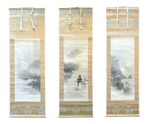 Triptych Scroll Paintings by Watanabe Seitei Meiji Period - Set of 3