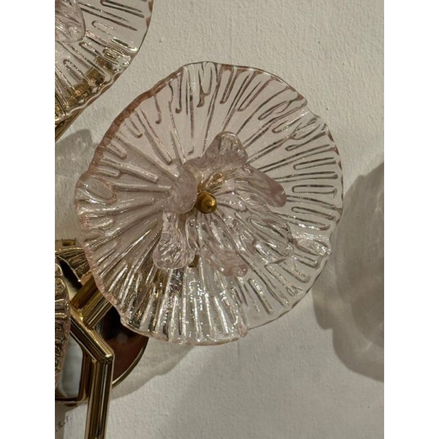 Early 21st Century Pair of Murano Pink Flower Wall Sconces For Sale - Image 5 of 8