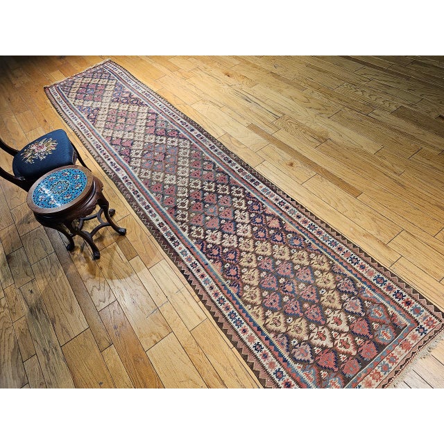Antique Persian Varamin Kilim Runner, Handwoven Wool, Caucasian Geometric Pattern, 3x15 For Sale - Image 15 of 16