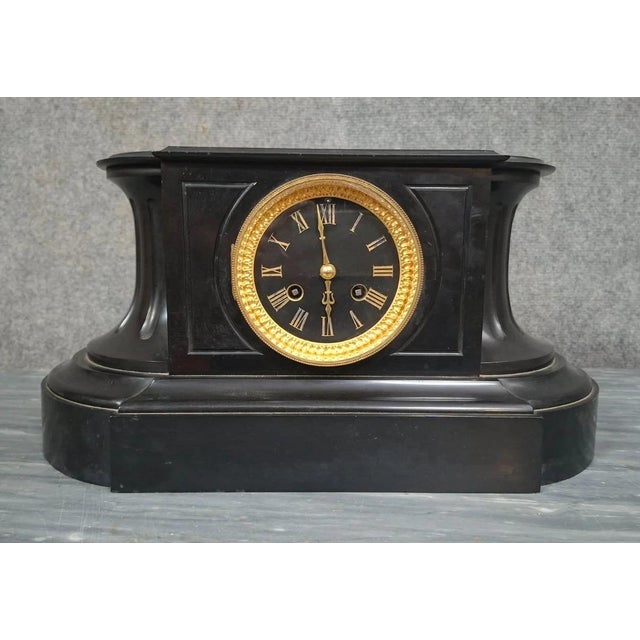 Napoleon III Black Marble Mantel Clock For Sale - Image 9 of 9