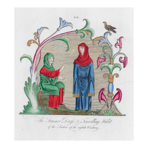 1842 Summer Dress of English Ladies of 8th Century Hand Colored Engraving
