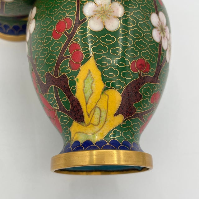 Metal Vintage Cloisonné Bud Vases - a Pair For Sale - Image 7 of 8