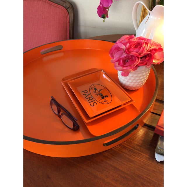 Hermes Orange Inspired 18" Round Bar Serving Tray Chairish