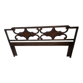 Vintage Chippendale Style King Wood Headboard With Decorative Fretwork For Sale