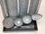 French Country Vintage Gray Enamelware Graniteware Utensil Rack Holder With 4 Gray Utensils For Sale - Image 3 of 8