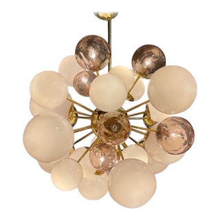 Modern Murano Glass and Brass Pink Cloud Chandelier For Sale