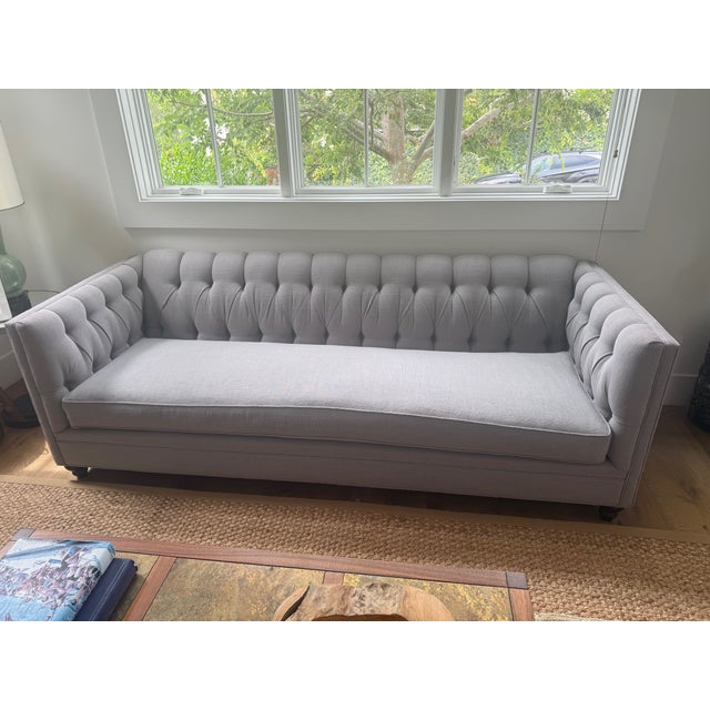 Custom Tufted Sofa With Feather/Down Bench Cushion For Sale - Image 10 of 12