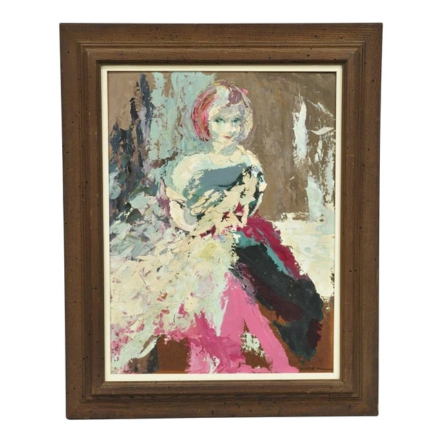 Vintage "Woman in Dress" Oil on Board Abstract Framed Painting, Signed For Sale