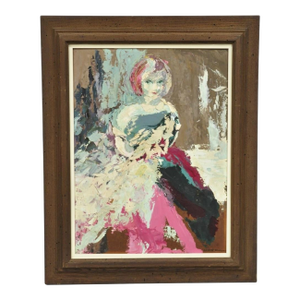 Vintage "Woman in Dress" Oil on Board Abstract Framed Painting, Signed