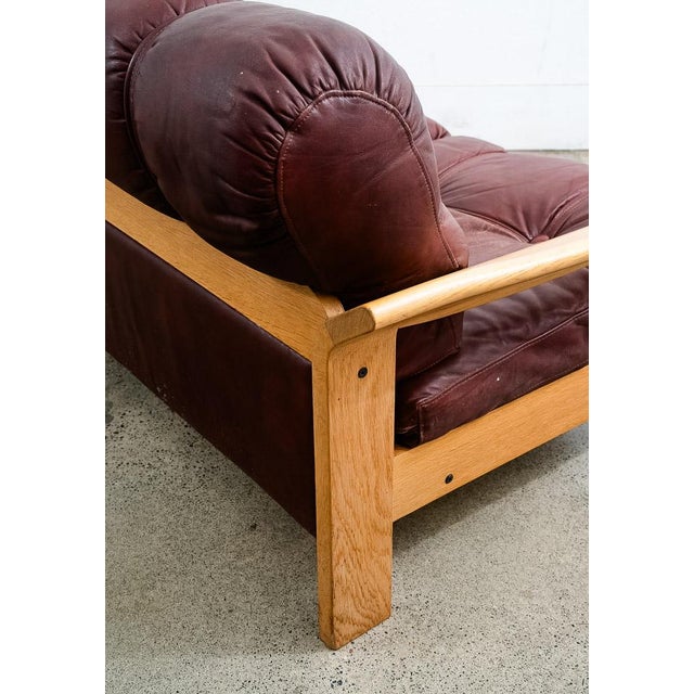 1960s Mid Century Danish Modern Sofa Couch Oxblood Red Leather 3 Seater Oak Tufted For Sale - Image 10 of 12