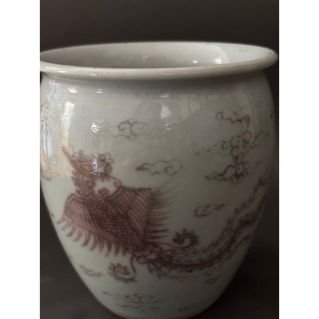 Chinese Chinese Underglaze Copper Red Porcelain Phoenix Planter Jar For Sale - Image 3 of 8