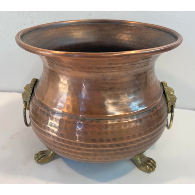 Mid 20th Century Vintage Hammered Copper Planter With Lion Masks For Sale - Image 5 of 8