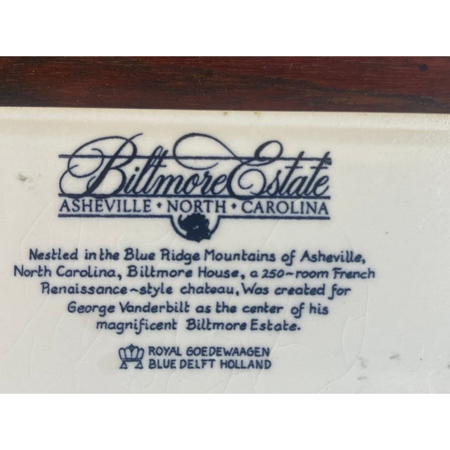 Vintage Holland Delft “Biltmore Estate" White/Blue Estate Graphic-5.75” Ceramic Trivet For Sale In Santa Fe - Image 6 of 6
