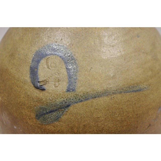 Transitional Antique Stoneware Pottery 2 Gallon Water Jug Pitcher Cobalt Blue Painted "2" For Sale - Image 3 of 13