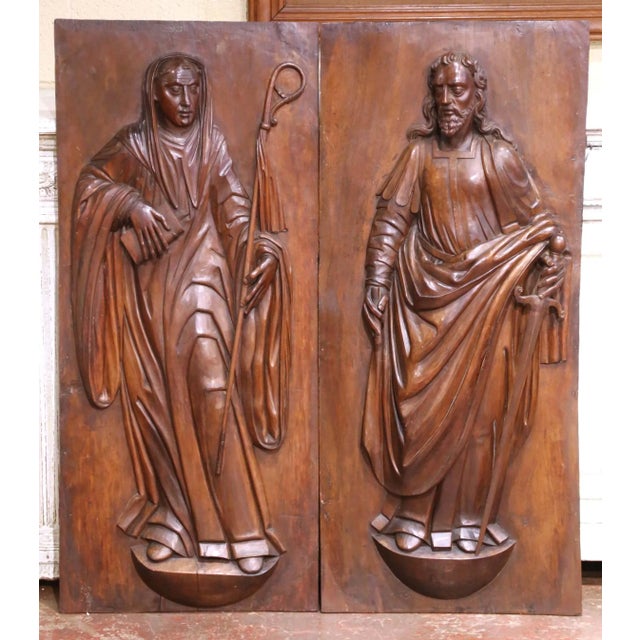 Pair of 17th Century French Walnut Panels of Saint Paul and Saint Teresa of Ávila For Sale In Dallas - Image 6 of 10