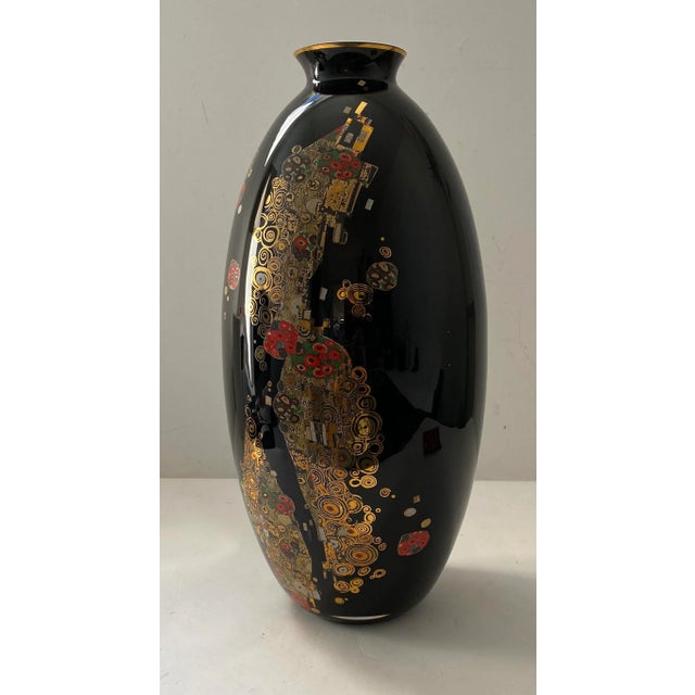 Art Nouveau Goebel Klimt "The Kiss" Porcelain Vase & Certificate 19"h For Sale - Image 3 of 13