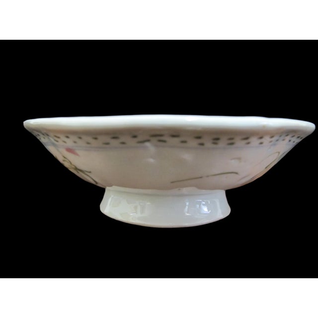 Chinese Chinese Folk Art Pink Flower Porcelain Footed Shallow Bowl or Candle Holder Pair For Sale - Image 3 of 9