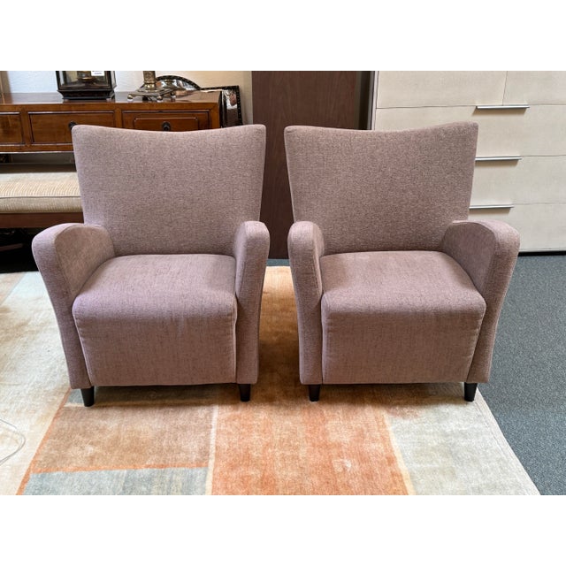 Design Plus Gallery presents a Pair of the Kendra Accent Chairs from Dania Furniture. Upholstered in a muted mauve woven...