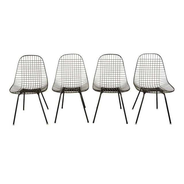Set of Four Mid Century Modern Eames DKX Black Powder-Coated Wire Chairs, 1954 For Sale - Image 14 of 18