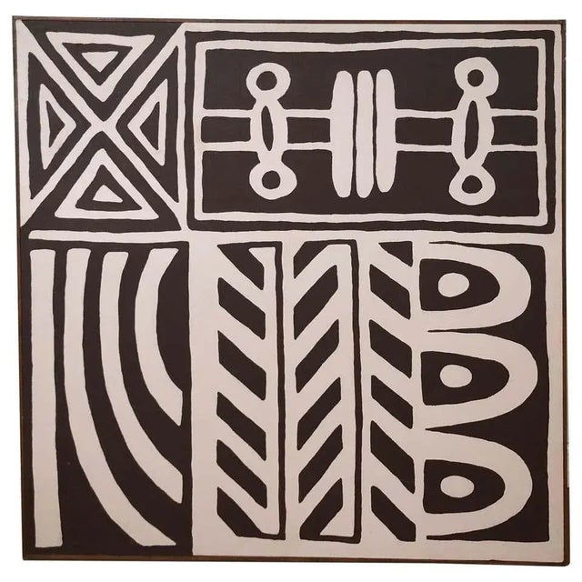 1970s Large Mid Century Geometric Abstract Painting For Sale