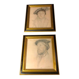 Mid 19th Century European Portrait Pencil Drawings, Framed - a Pair For Sale