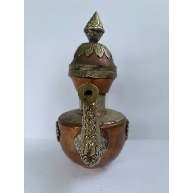 Asian Vintage Tibetan Copper & Brass Dragon Ewer Teapot With Chained Lid For Sale - Image 3 of 11