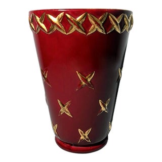 Mid 20th Century Saint Clement Blanche Letalle French Art Deco Vase in Ceramic and Pure Gold For Sale
