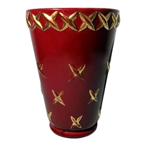 Mid 20th Century Saint Clement Blanche Letalle French Art Deco Vase in Ceramic and Pure Gold