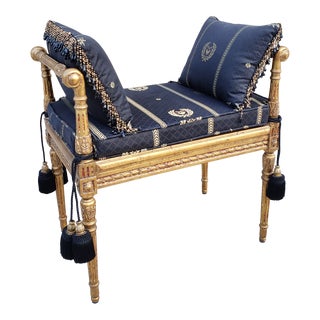 Decorative Louis XVI Style Giltwood Cane Bench For Sale