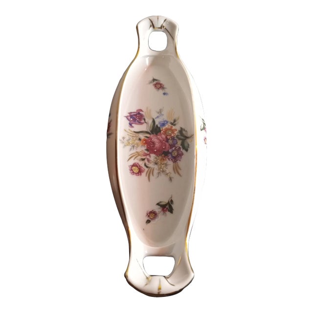 Vintage Porcelain Hand Painted Floral Moriage Vanity Tray For Sale