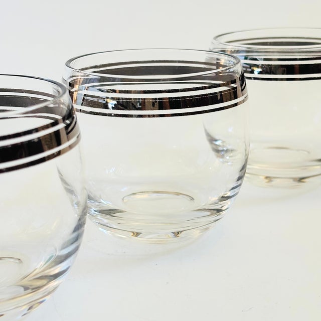 Mid 20th Century Mid Century Silver Striped Roly Poly Cocktail Glasses - Set of 4 For Sale - Image 5 of 7