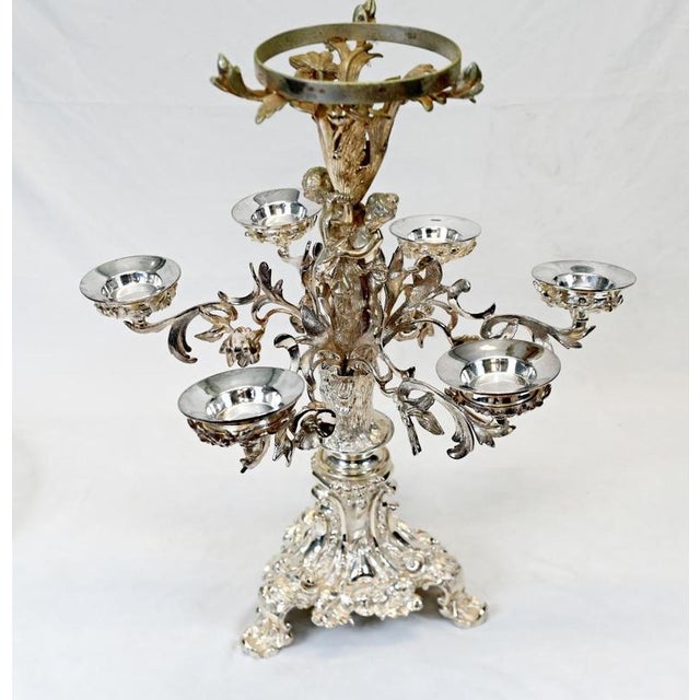 Gold Victorian Silver-Plated and Cut Glass Centrepiece with Cherub For Sale - Image 8 of 12