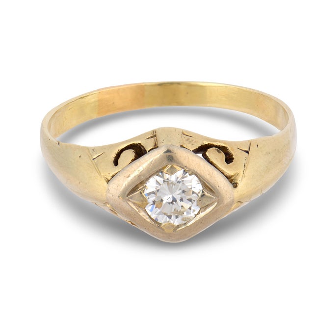 Art Deco 1930s Art Deco 0.70 Carat Diamond 14k Yellow Gold Bezel Set Ring, Size 12 For Sale - Image 3 of 6