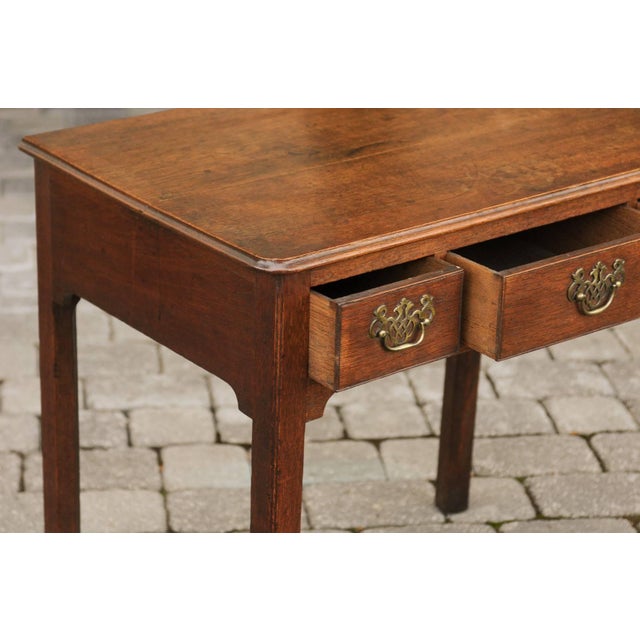 English 1780s Georgian Oak Side Table with Marlborough Legs and Chinoiserie For Sale - Image 9 of 11