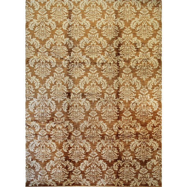 Textile 10x14 Refined Brown Classic Damask Floral Modern Hand Knotted Wool Carpet Rug For Sale - Image 7 of 7