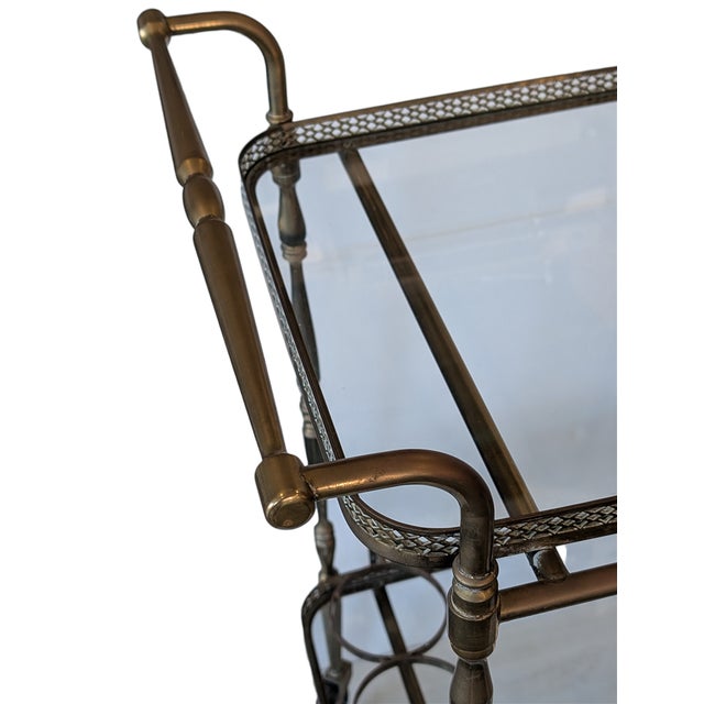 Brass Bar Trolley with Double Glass Shelf, 1960s For Sale - Image 4 of 8