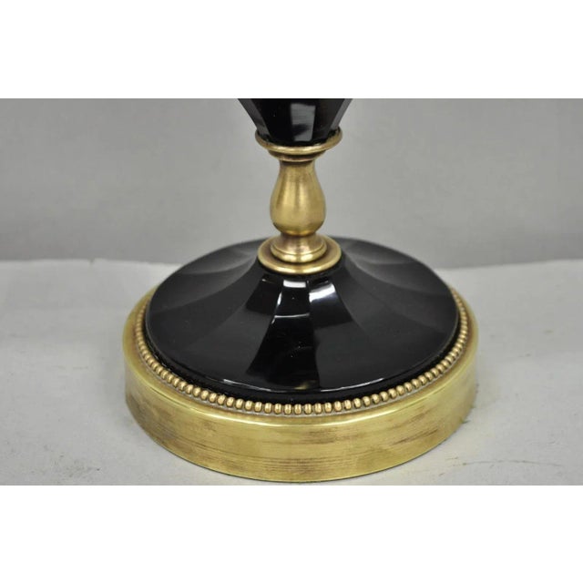Antique French Neoclassical Black Faceted Opalene Glass Urn Brass Table Lamp For Sale - Image 4 of 13