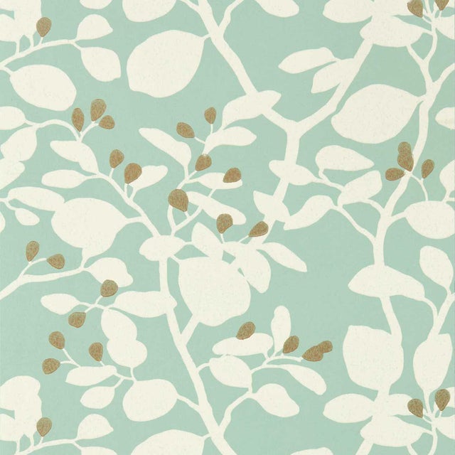 Harlequin Ardisia Wallpaper in Succulent/Soft Focus/ Gold For Sale