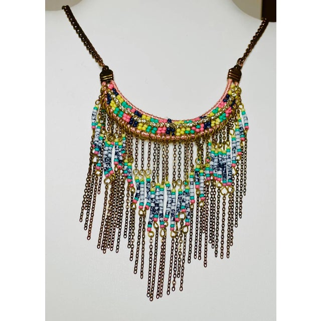1990s Copper and Bead Fringe Bib Necklace Chairish