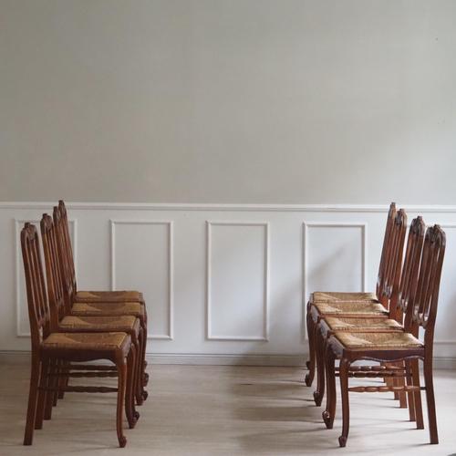 Vintage French Dining Chairs with Woven Seats, Set of 8 For Sale - Image 17 of 17