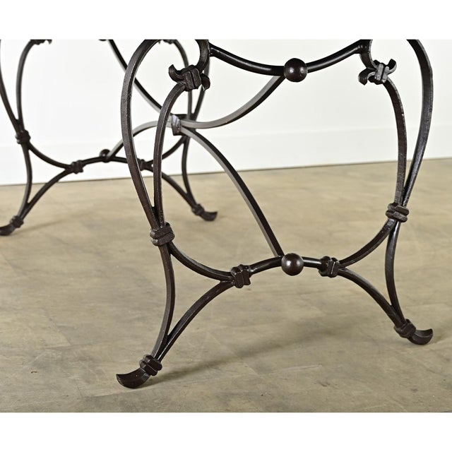 Art Nouveau French Vintage Iron Base Dining Table & Painted Wood Top For Sale - Image 3 of 12