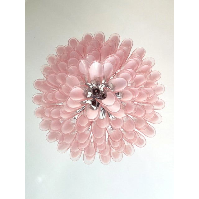 Metal Contemporary White and Pink “Selle” Murano Glass Petali Chandelier in Mazzega Style For Sale - Image 7 of 11