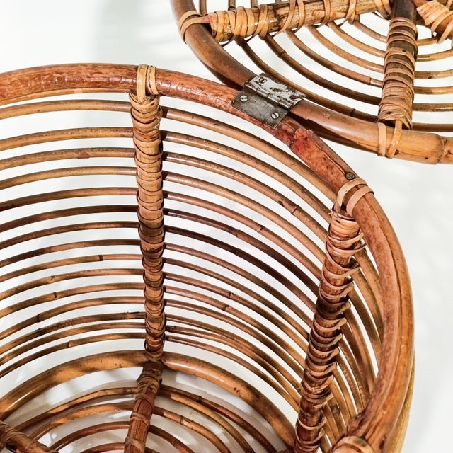 French Riviera Style Rattan Stool or Basket by Tito Agnoli, Italy, 1970s For Sale - Image 6 of 13