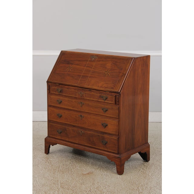 Traditional Antique Bench Made Inlaid Walnut Slant Front Desk For Sale - Image 3 of 16