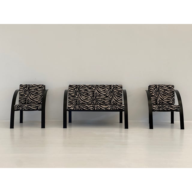 Sofa and Animalier Armchairs with Metal Frames, 1980s, Set of 3 For Sale - Image 4 of 17